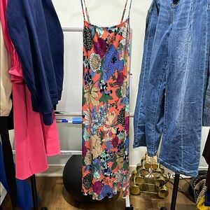 Blue and Pink Maxi Slip Dress with Spaghetti Straps for Resort Wear